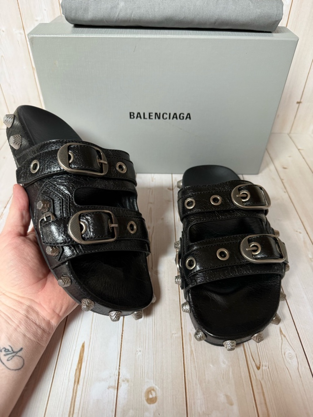 Balenciaga Agneau Arena Cagole Leather Slide Sandals Black Sz 40 / 7 - Picture 7 of 12